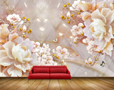 Avikalp MWZ0121 White Orange Flowers Butterflies 3D HD Wallpaper
