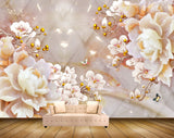 Avikalp MWZ0121 White Orange Flowers Butterflies 3D HD Wallpaper