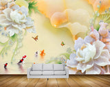 Avikalp MWZ0122 White Flowers Fishes Butterflies 3D HD Wallpaper