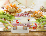 Avikalp MWZ0125 Orange Flowers Fishes Birds 3D HD Wallpaper