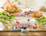 Avikalp MWZ0125 Orange Flowers Fishes Birds 3D HD Wallpaper