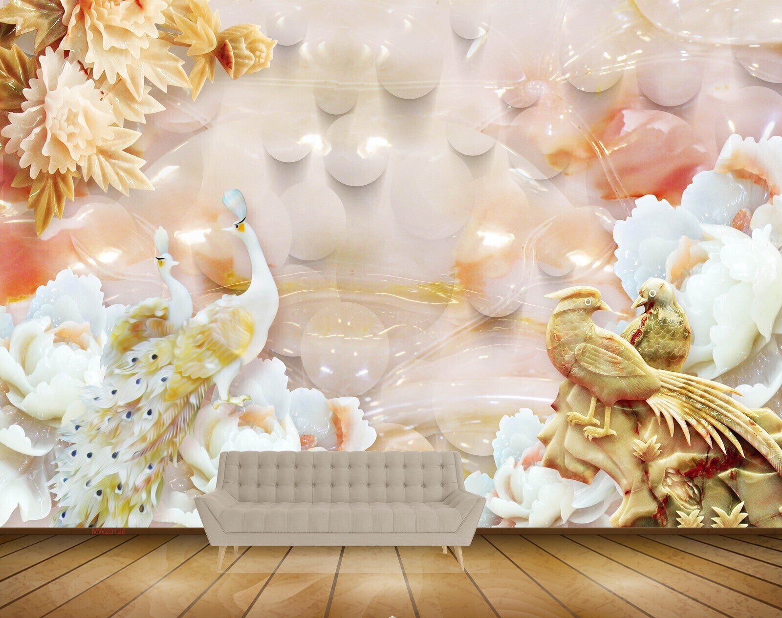 Avikalp MWZ0126 White Peacocks Birds Flowers 3D HD Wallpaper