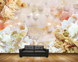 Avikalp MWZ0126 White Peacocks Birds Flowers 3D HD Wallpaper