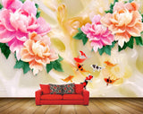 Avikalp MWZ0132 Pink Orange Flowers Fishes 3D HD Wallpaper