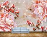 Avikalp MWZ0136 White Red Flowers Butterflies HD Wallpaper