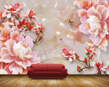 Avikalp MWZ0136 White Red Flowers Butterflies 3D HD Wallpaper