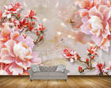 Avikalp MWZ0136 White Red Flowers Butterflies 3D HD Wallpaper