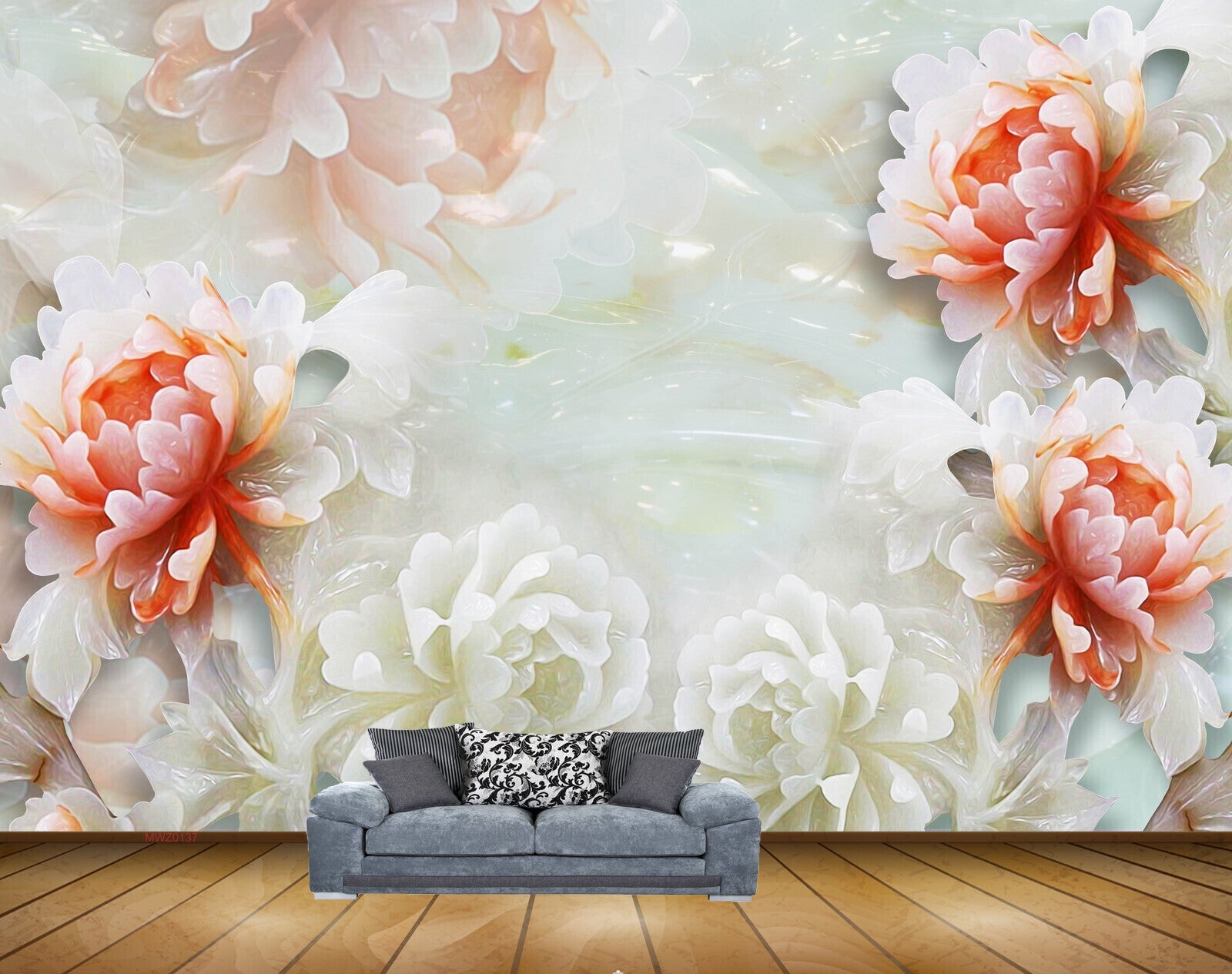 Avikalp MWZ0137 White Orange Flowers 3D HD Wallpaper