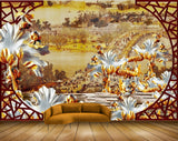 Avikalp MWZ0138 White Golden Plants Houses 3D HD Wallpaper
