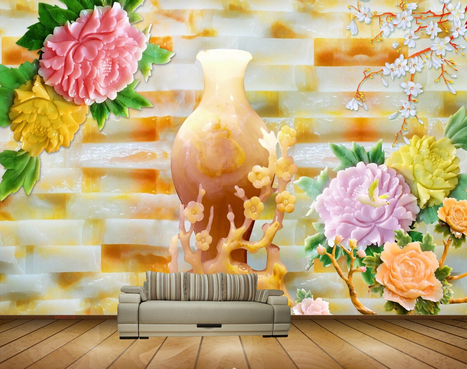 Avikalp MWZ0139 Pink Yellow Orange White Flowers 3D HD Wallpaper
