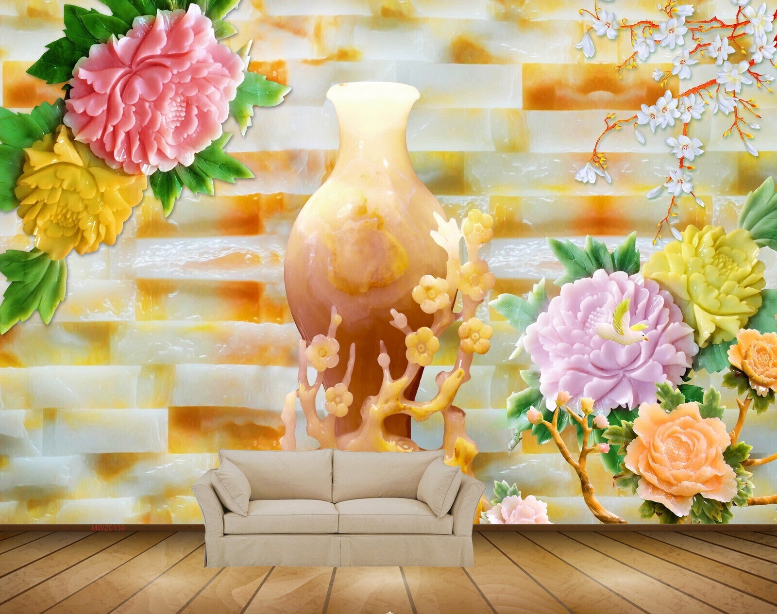 Avikalp MWZ0139 Pink Yellow Orange White Flowers 3D HD Wallpaper