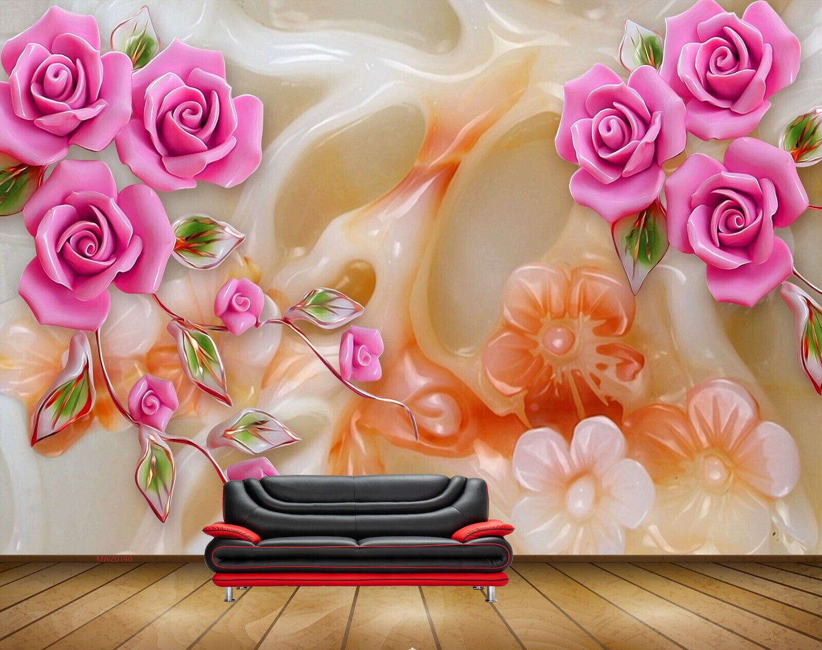 Avikalp MWZ0140 Pink Flowers Leaves 3D HD Wallpaper