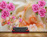 Avikalp MWZ0140 Pink Flowers Leaves 3D HD Wallpaper