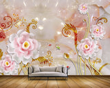 Avikalp MWZ0141 White Pink Flowers Fishes 3D HD Wallpaper