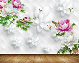 Avikalp MWZ0142 Pink White Flowers Butterflies 3D HD Wallpaper