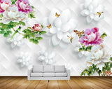Avikalp MWZ0142 Pink White Flowers Butterflies 3D HD Wallpaper