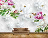 Avikalp MWZ0142 Pink White Flowers Butterflies 3D HD Wallpaper