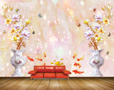 Avikalp MWZ0143 White Pink Flowers Fishes Butterflies 3D HD Wallpaper