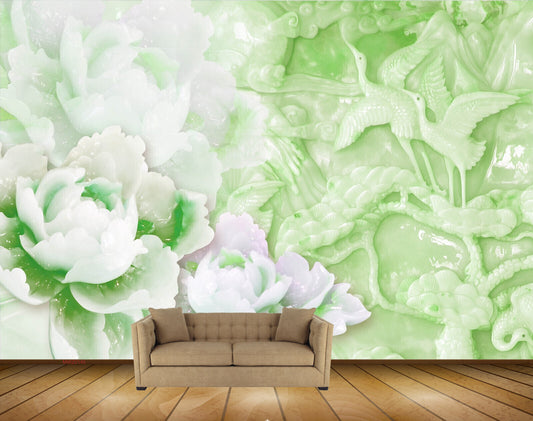 Avikalp MWZ0145 White Green Flowers Swans Plants HD Wallpaper