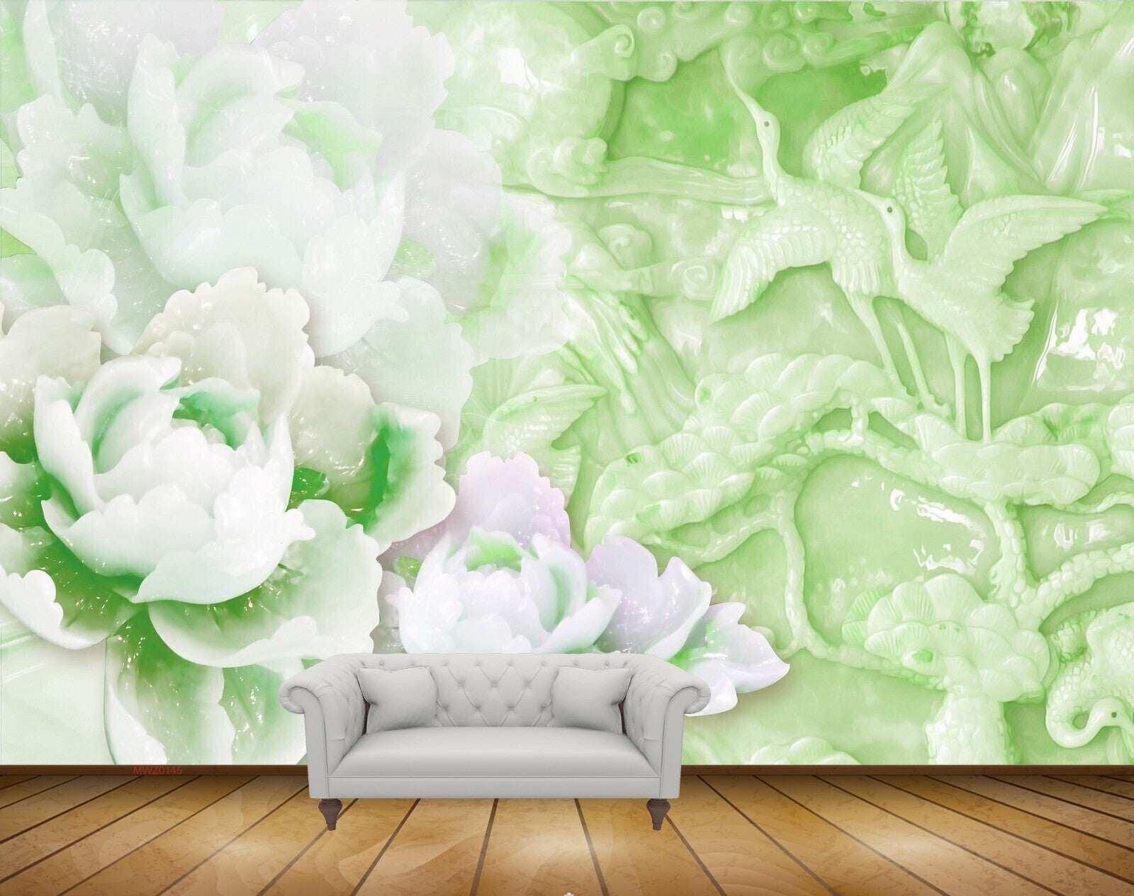Avikalp MWZ0145 White Green Flowers Swans Plants 3D HD Wallpaper