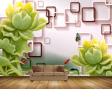 Avikalp MWZ0146 Yellow Green Flowers Butterflies Fishes 3D HD Wallpaper