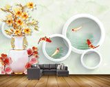 Avikalp MWZ0148 Pink Yellow Flowers Fishes HD Wallpaper