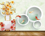Avikalp MWZ0148 Pink Yellow Flowers Fishes 3D HD Wallpaper