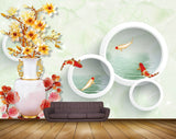 Avikalp MWZ0148 Pink Yellow Flowers Fishes 3D HD Wallpaper