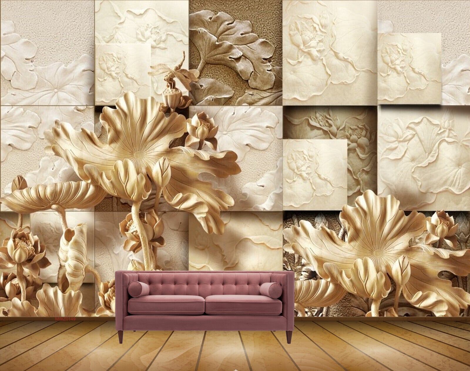Avikalp MWZ0149 White Golden Flowers HD Wallpaper