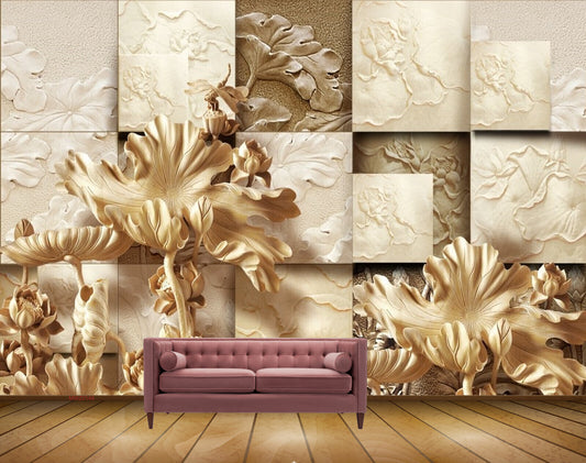 Avikalp MWZ0149 White Golden Flowers HD Wallpaper