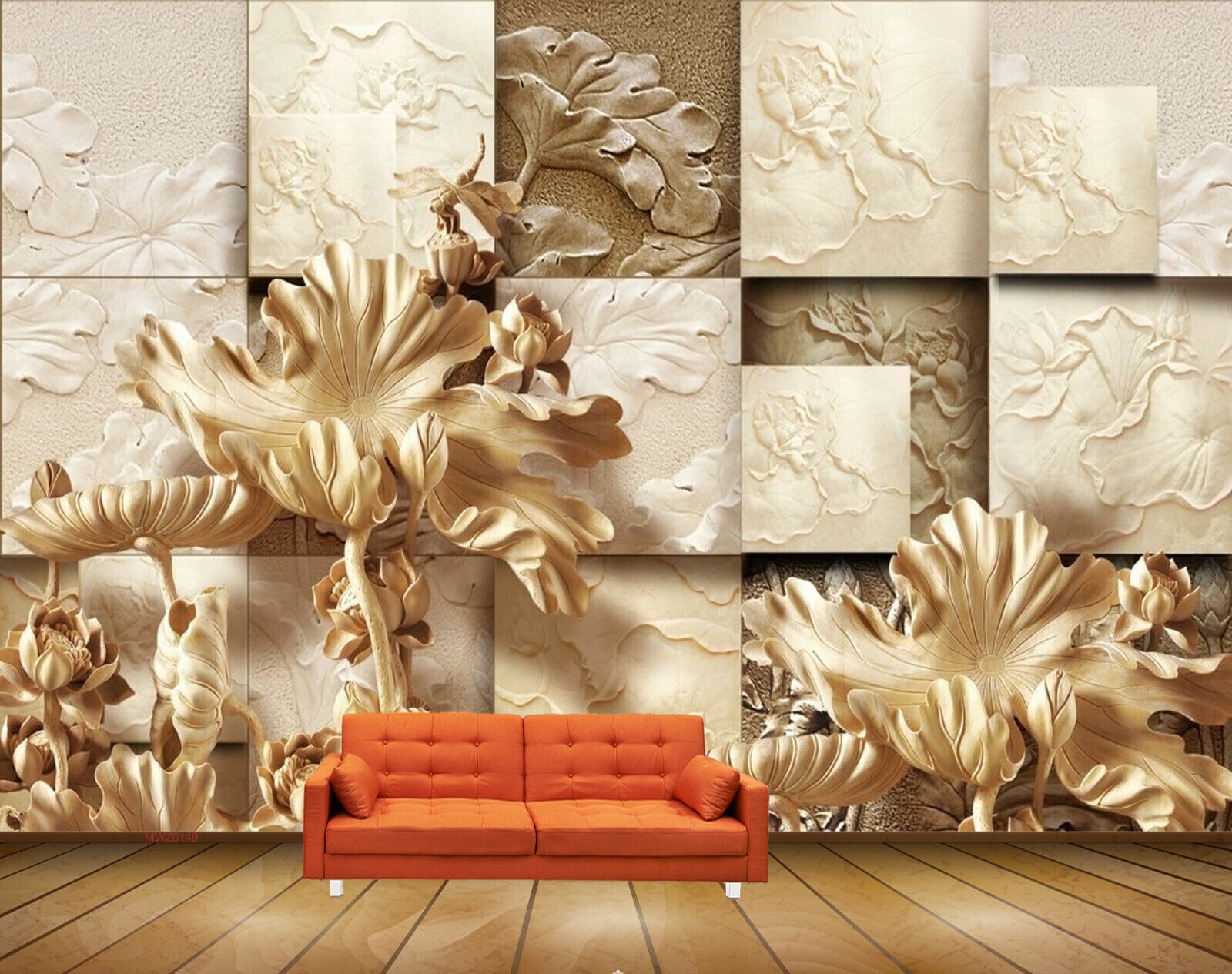 Avikalp MWZ0149 White Golden Flowers 3D HD Wallpaper