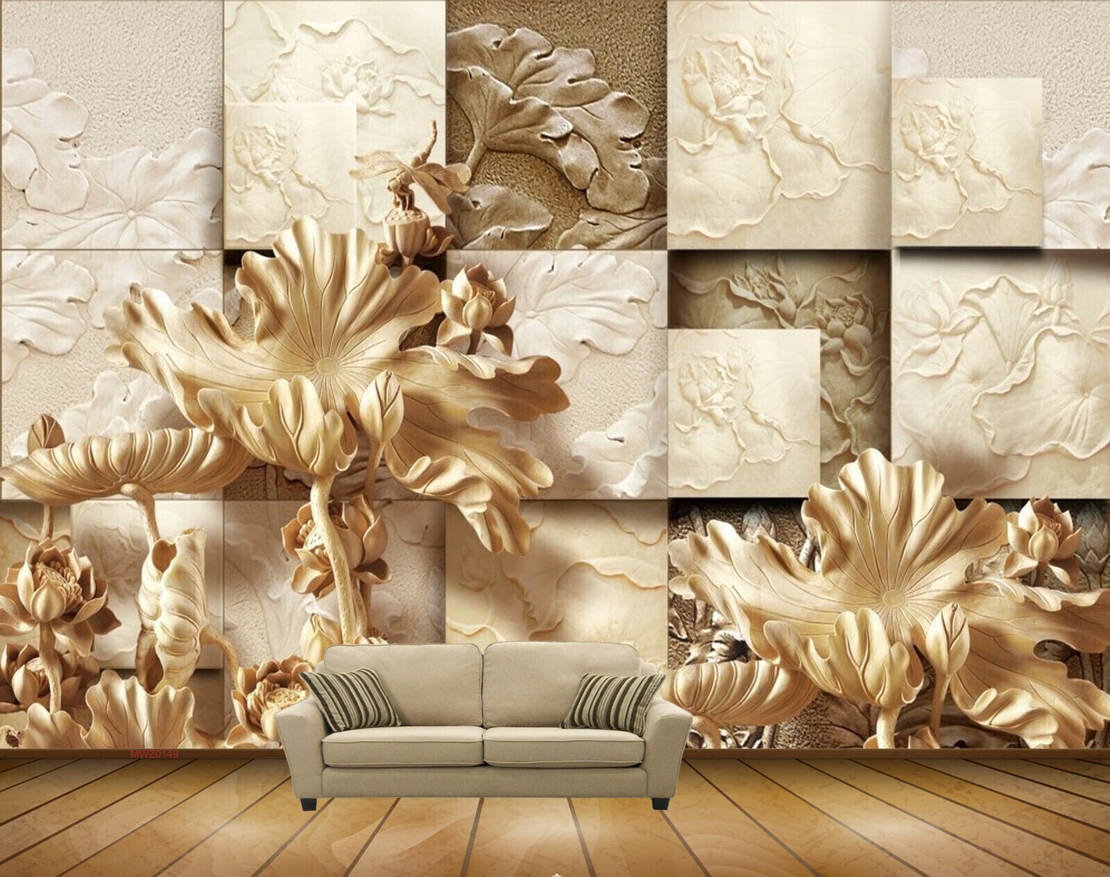 Avikalp MWZ0149 White Golden Flowers 3D HD Wallpaper