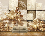 Avikalp MWZ0149 White Golden Flowers 3D HD Wallpaper