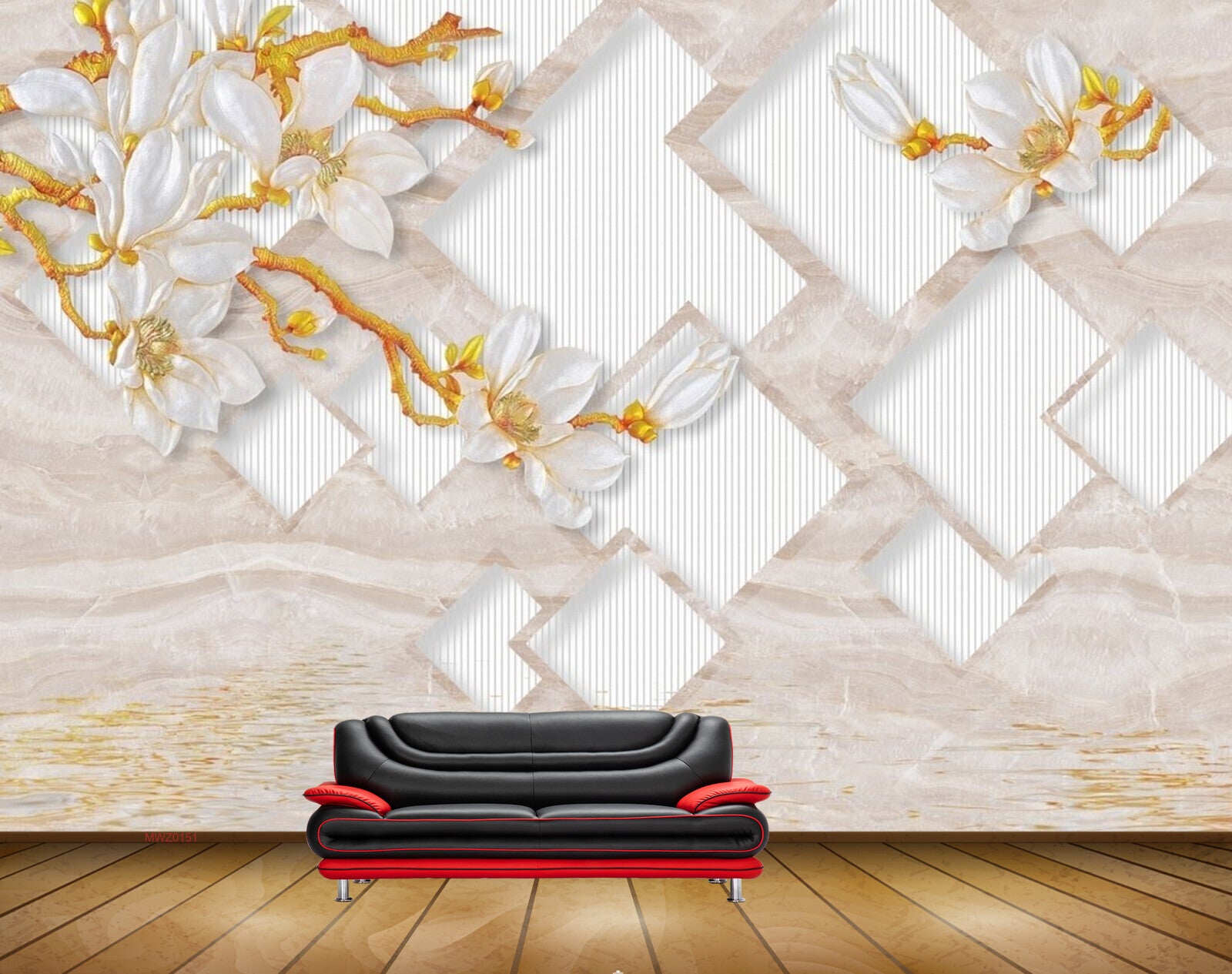 Avikalp MWZ0151 White Flowers Golden Branches 3D HD Wallpaper