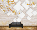 Avikalp MWZ0151 White Flowers Golden Branches 3D HD Wallpaper