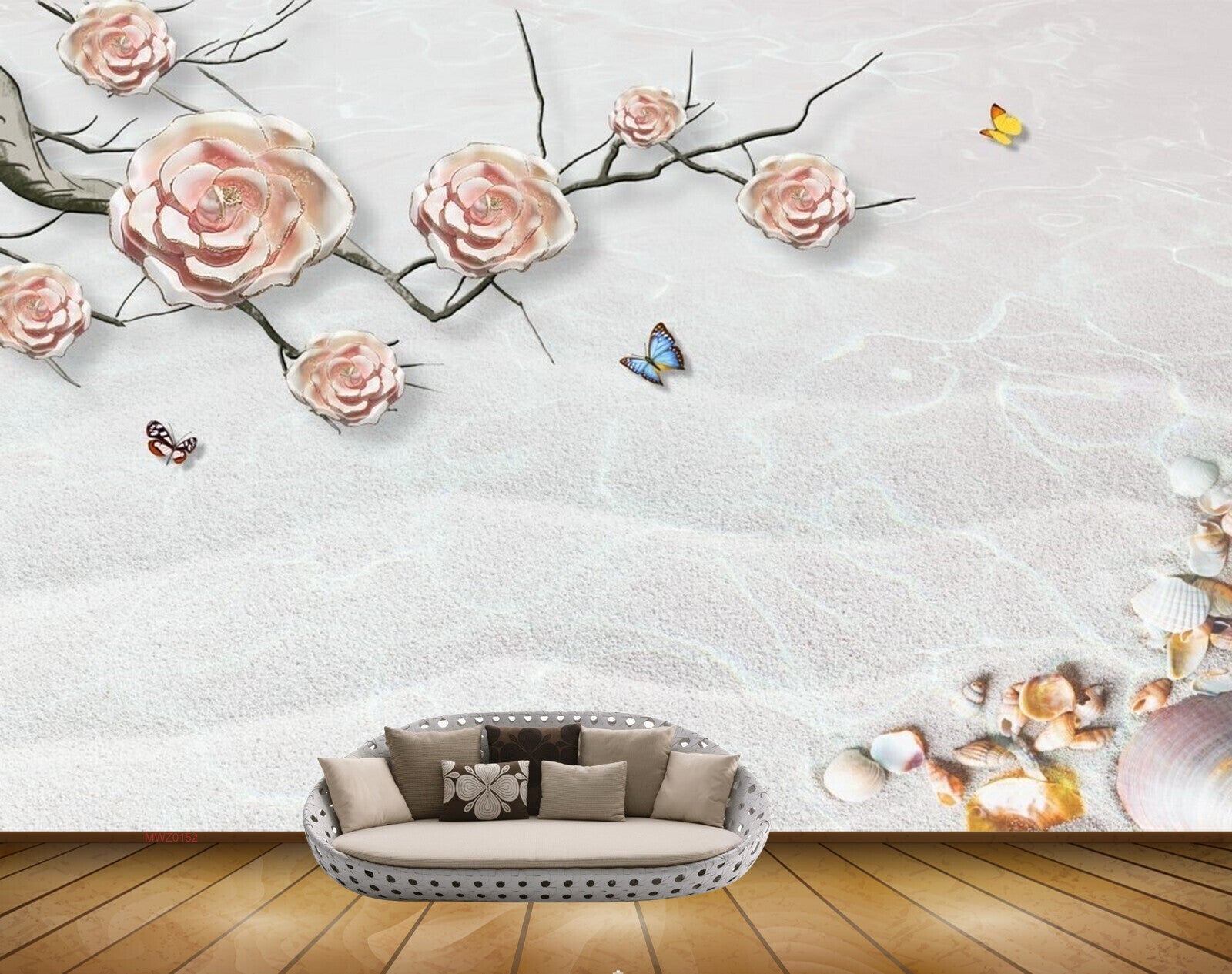 Avikalp MWZ0152 White Pink Flowers Butterflies Branches 3D HD Wallpaper