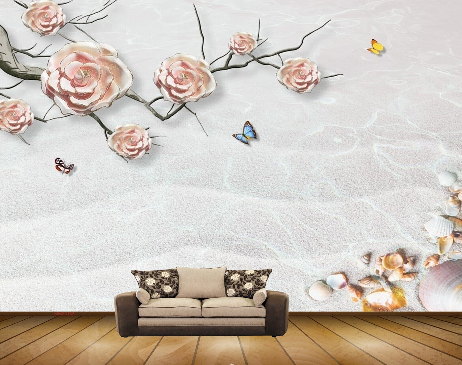 Avikalp MWZ0152 White Pink Flowers Butterflies Branches 3D HD Wallpaper