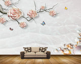 Avikalp MWZ0152 White Pink Flowers Butterflies Branches 3D HD Wallpaper