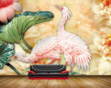 Avikalp MWZ0155 Pink Swans Flowers Leaves HD Wallpaper