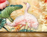 Avikalp MWZ0155 Pink Swans Flowers Leaves 3D HD Wallpaper
