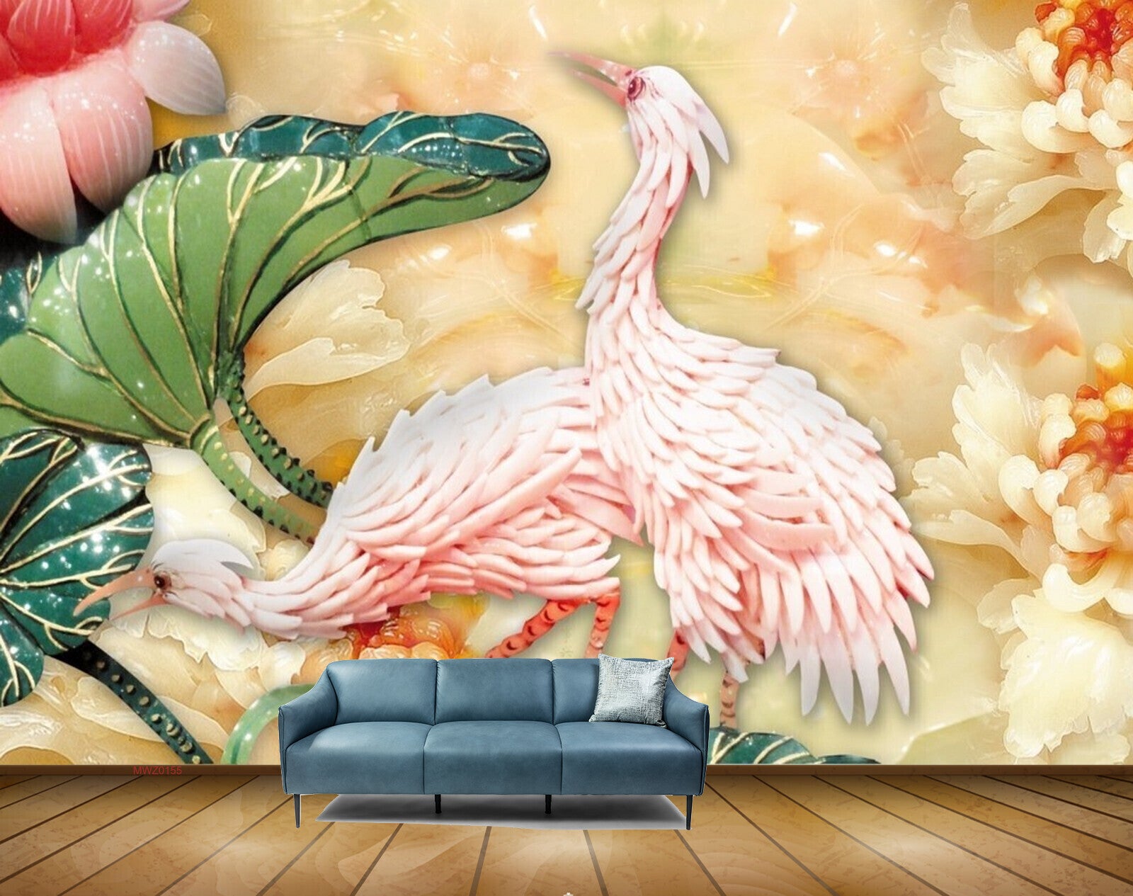 Avikalp MWZ0155 Pink Swans Flowers Leaves 3D HD Wallpaper