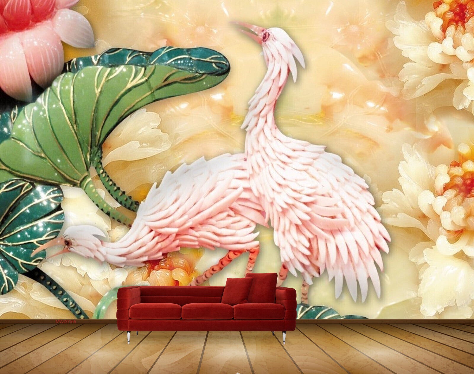 Avikalp MWZ0155 Pink Swans Flowers Leaves 3D HD Wallpaper