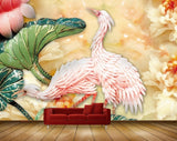 Avikalp MWZ0155 Pink Swans Flowers Leaves 3D HD Wallpaper