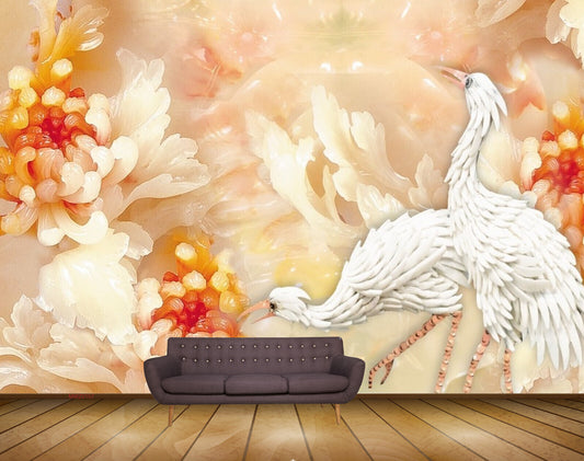 Avikalp MWZ0157 White Swans Orange Flowers HD Wallpaper