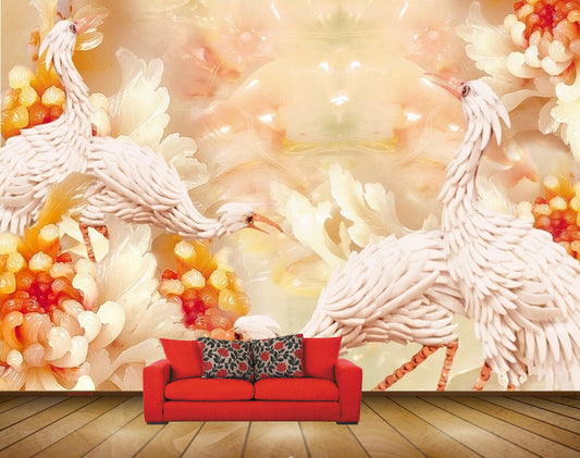 Avikalp MWZ0158 White Swans Orange Flowers HD Wallpaper