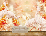 Avikalp MWZ0158 White Swans Orange Flowers 3D HD Wallpaper