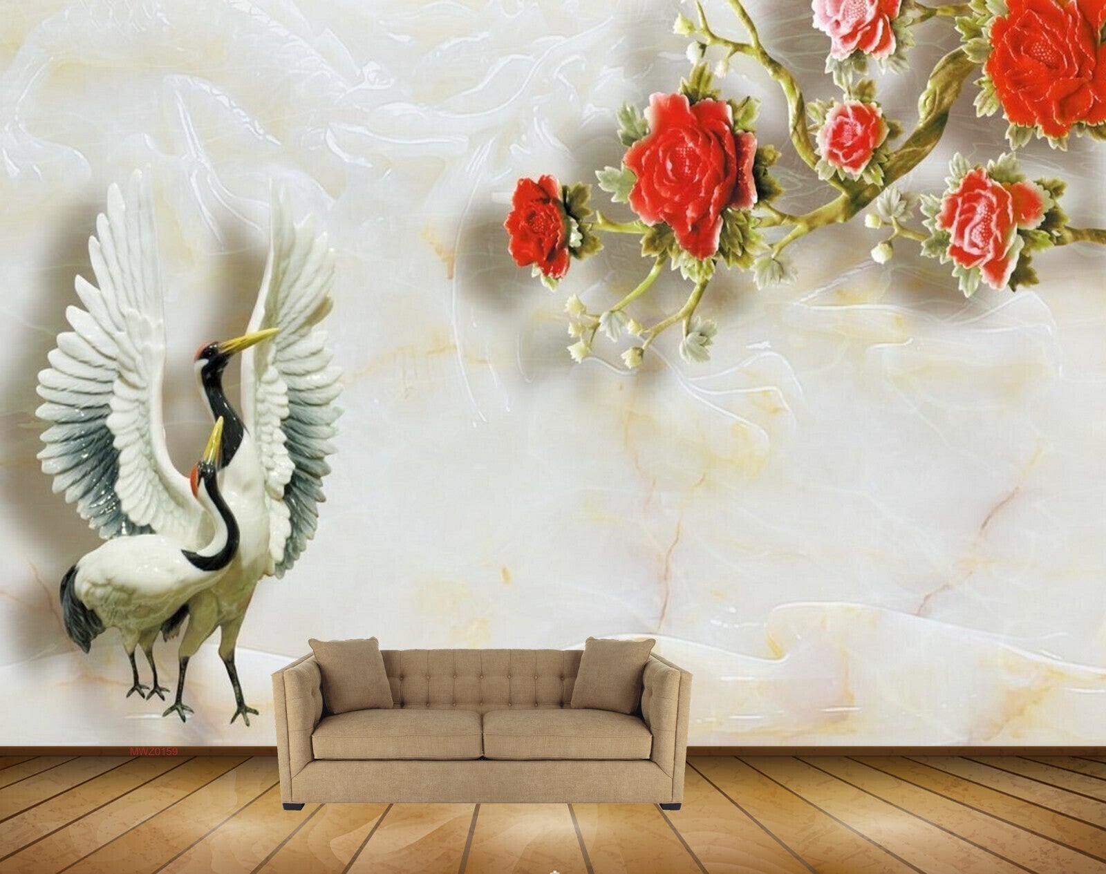 Avikalp MWZ0159 White Black Swans Red Flowers 3D HD Wallpaper