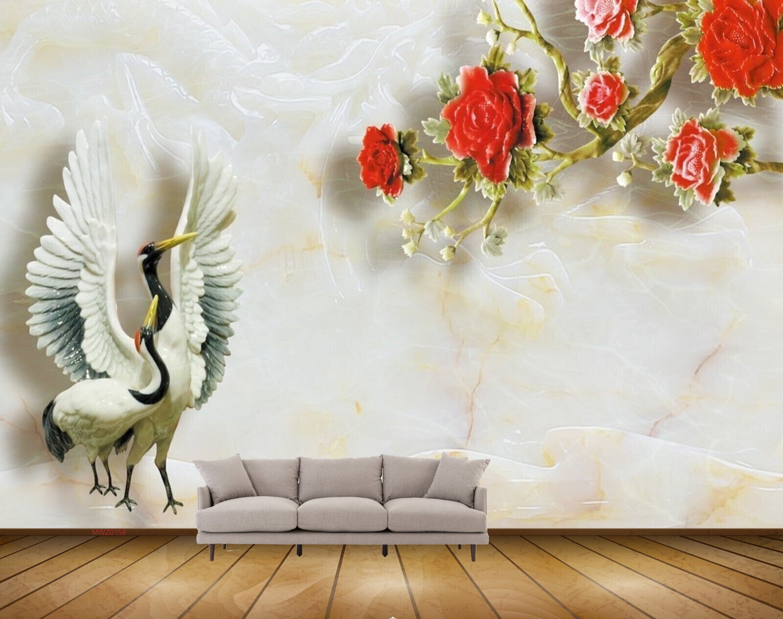 Avikalp MWZ0159 White Black Swans Red Flowers 3D HD Wallpaper