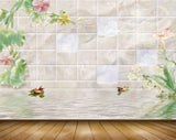 Avikalp MWZ0160 Pink Yellow Flowers Ducks Plants 3D HD Wallpaper