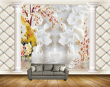 Avikalp MWZ0163 White Pink Flowers Yellow Bird 3D HD Wallpaper